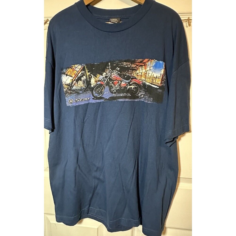 Star Motorcycle Yamaha Graphic T-shirt Men’s XL Blue Crew Neck Short Sleeved